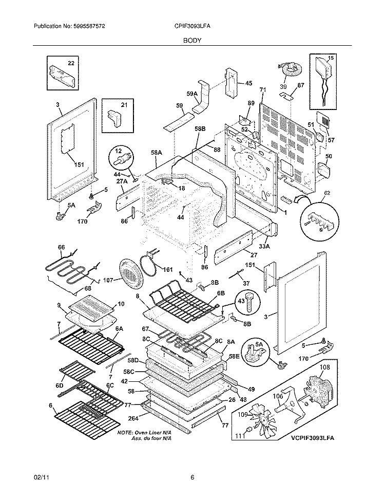 BODY Diagram and Parts List for CPIF3093LFA  Frigidaire Range