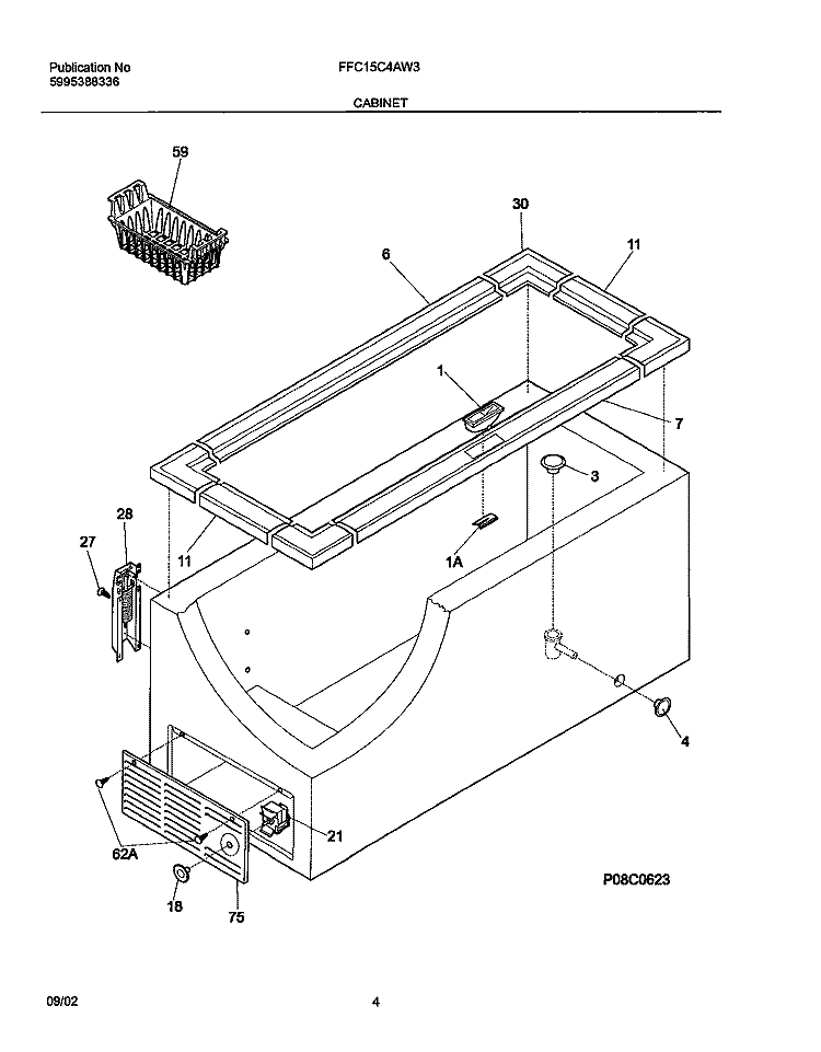 CABINET Diagram and Parts List for FFC15C4AW3  Frigidaire Freezer