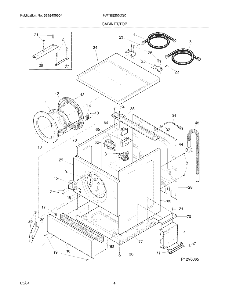 CABINER / TOP Diagram and Parts List for FWTB8200DS0  Frigidaire Washer