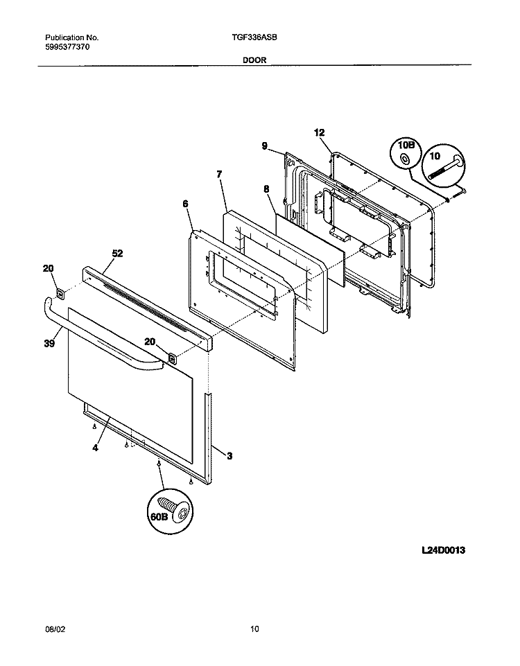DOOR Diagram and Parts List for TGF336ASB  Tappan Range
