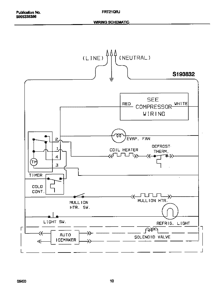 WIRING SCHEMATIC Diagram and Parts List for FRT21QRJY2  Frigidaire Refrigerator