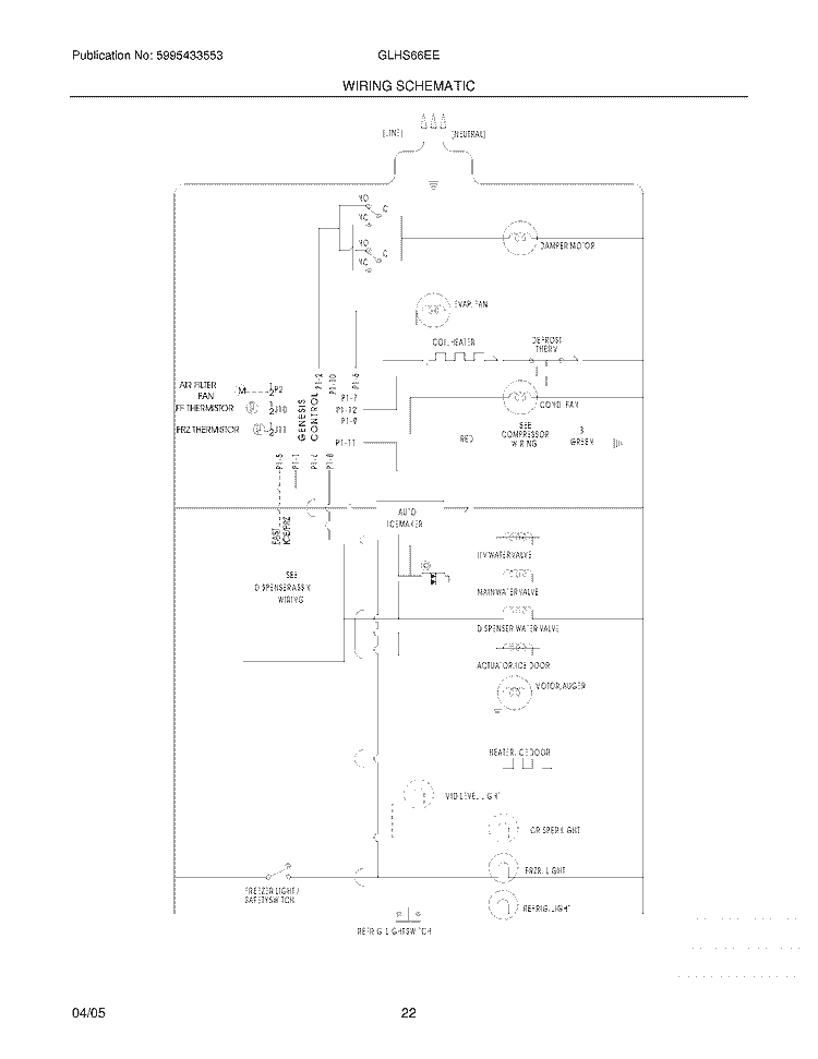 WIRING SCHEMATIC Diagram and Parts List for GLHS66EEQ0  Frigidaire Refrigerator
