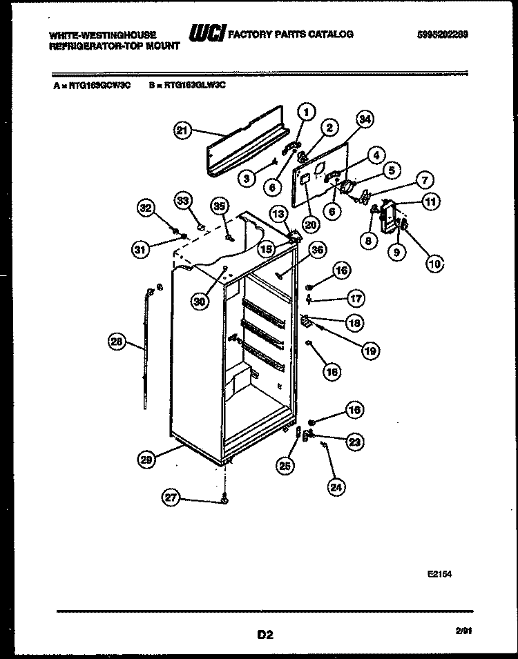 CABINET PARTS Diagram and Parts List for RTG163GCH3C  Frigidaire Refrigerator