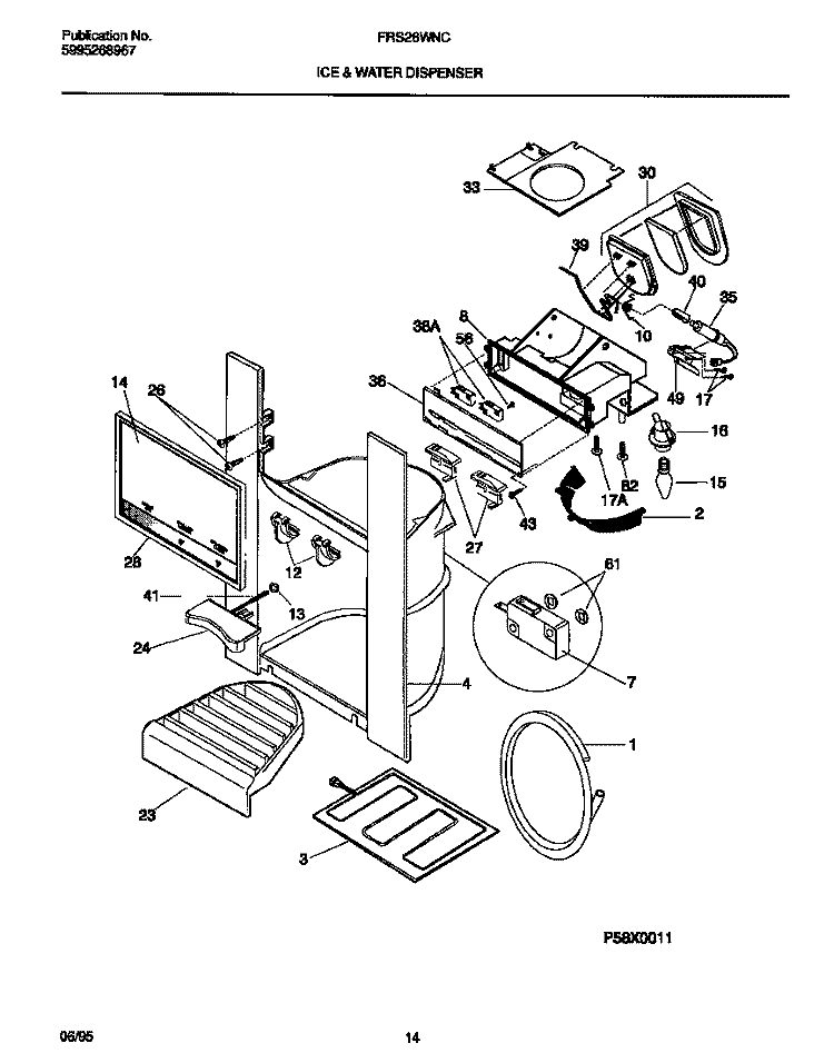 ICE & WATER DISPENSER Diagram and Parts List for FRS26WNCD0  Frigidaire Refrigerator