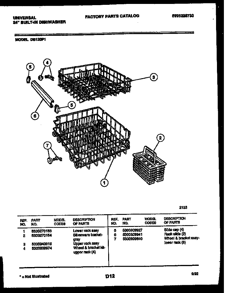 RACKS AND TRAYS Diagram and Parts List for DB120P1  Frigidaire Dishwasher