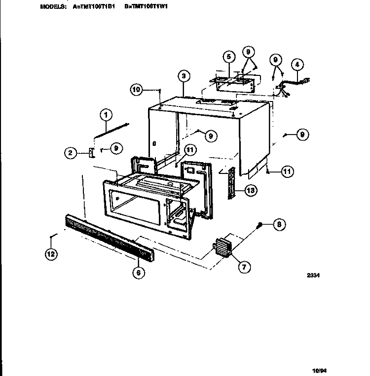 WRAPPER / BODY Diagram and Parts List for TMT106T1W1  Tappan Microwave