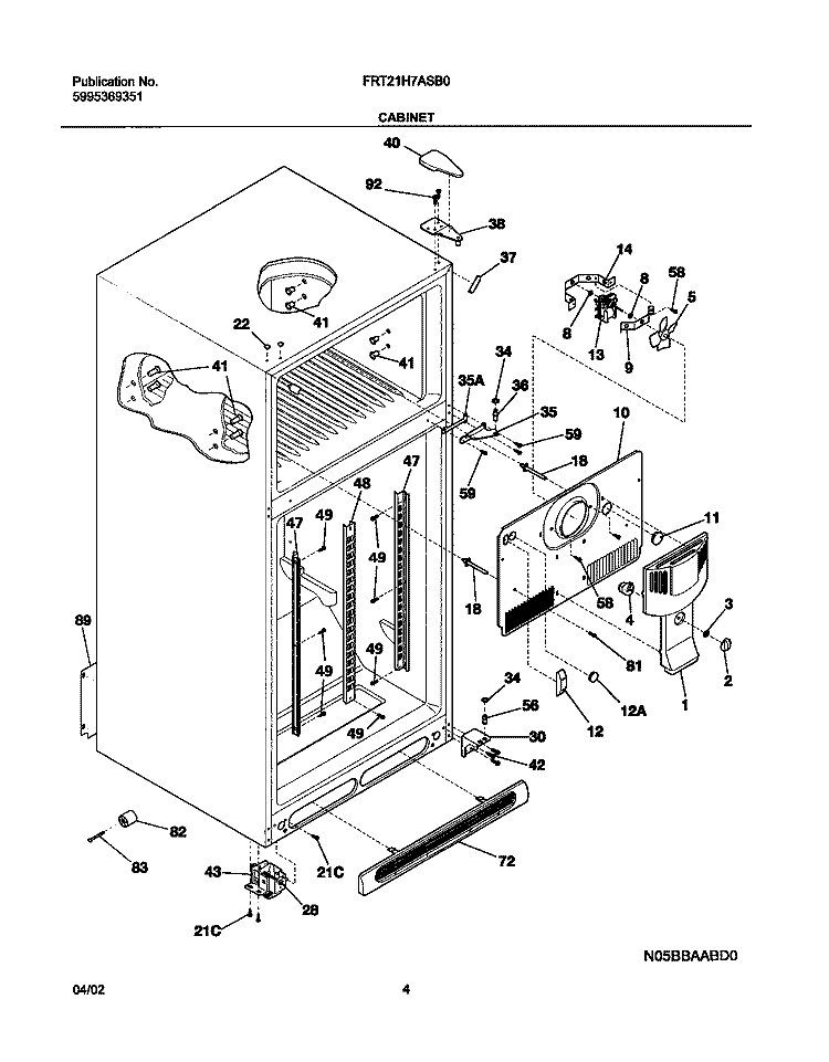 CABINET Diagram and Parts List for FRT21H7ASB0  Frigidaire Refrigerator