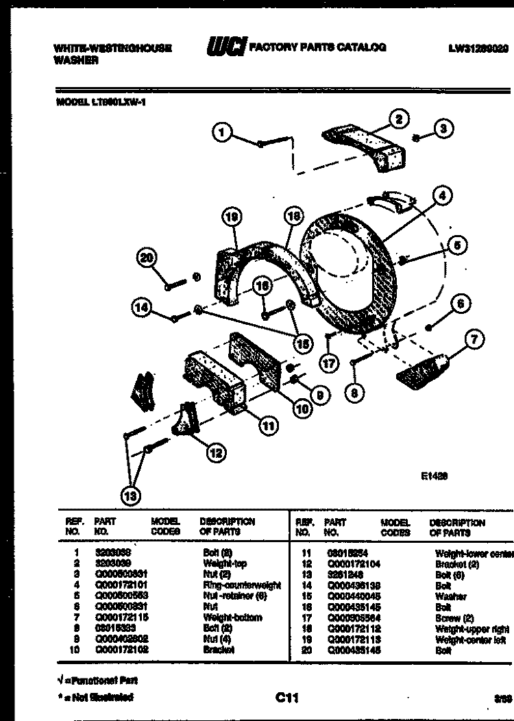 COUNTERWEIGHTS Diagram and Parts List for LT800LXH1  Frigidaire Washer