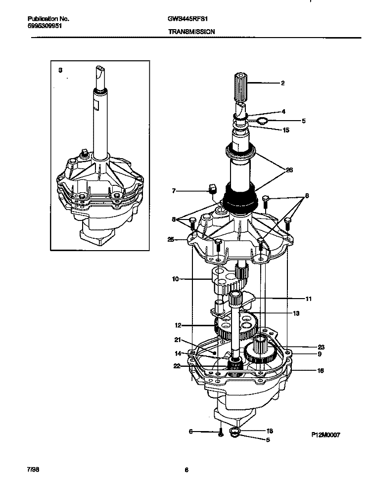 TRANSMISSION Diagram and Parts List for GWS445RFS1  Gibson Washer