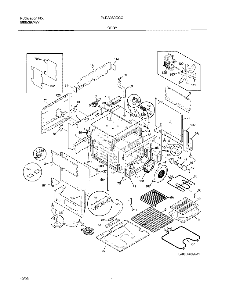 BODY Diagram and Parts List for PLES389CCC  Frigidaire Range