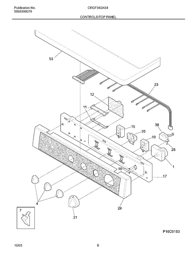 CONTROLS / TOP PANEL Diagram and Parts List for CRGF342AS4  Frigidaire Dryer
