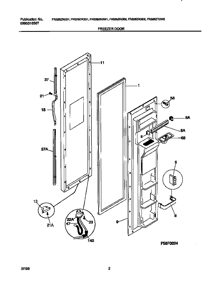 FREEZER DOOR Diagram and Parts List for FRS26ZRGW1  Frigidaire Refrigerator