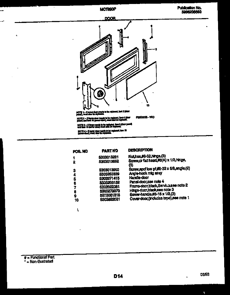 DOOR PARTS Diagram and Parts List for MCT890P3  Frigidaire Microwave