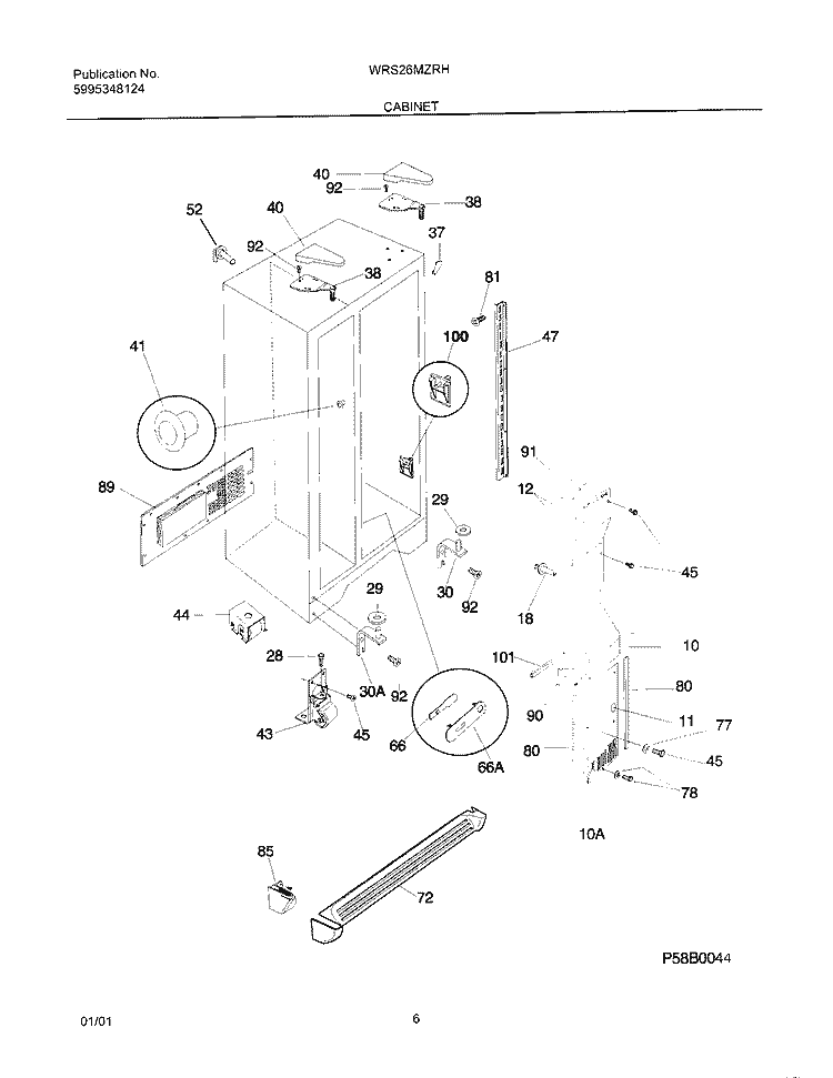 CABINET Diagram and Parts List for WRS26MZRHD0  Westinghouse Refrigerator