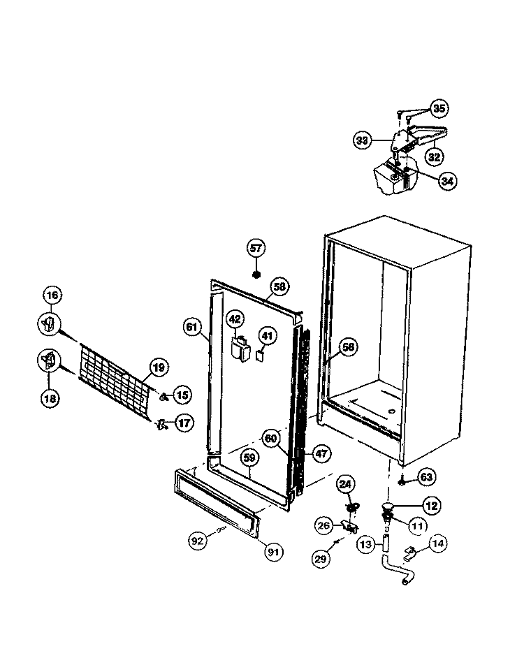 CABINET Diagram and Parts List for MFU21M3BW2  Frigidaire Freezer