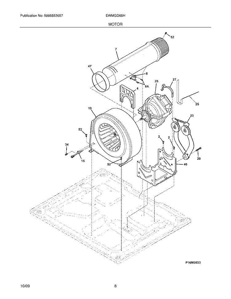 MOTOR Diagram and Parts List for EWMGD65HSS2  Electrolux Dryer