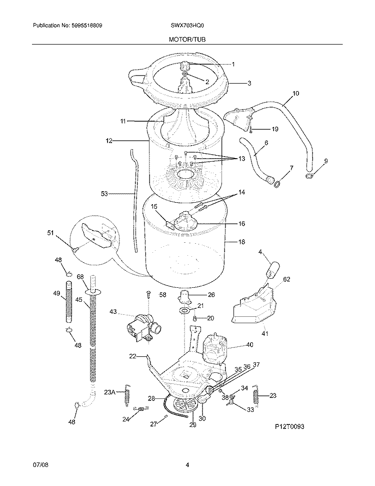 MOTOR/TUB Diagram and Parts List for SWX703HQ0  Westinghouse Washer