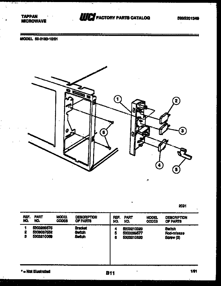 SWITCH PARTS Diagram and Parts List for 56-2180-00-01  Frigidaire Microwave