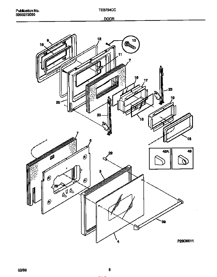 DOOR Diagram and Parts List for TEB754CCS1  Tappan Wall Oven