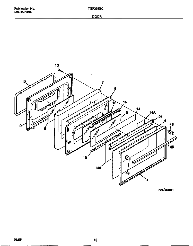 DOOR Diagram and Parts List for TGF353BCWB  Tappan Range