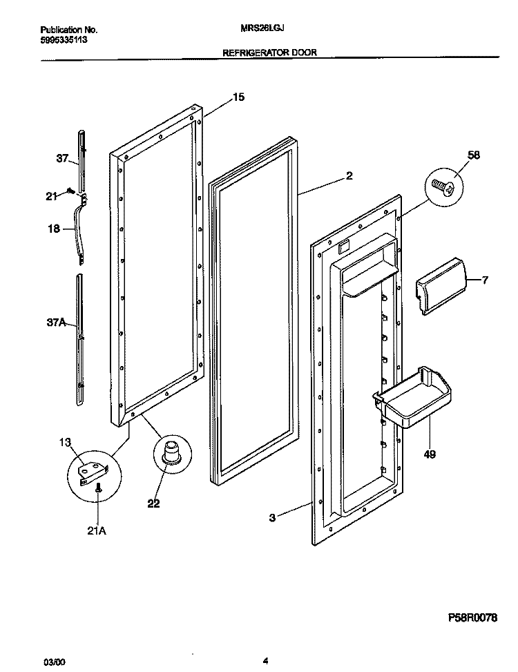 REFRIGERATOR DOOR Diagram and Parts List for MRS26LGJB0  Frigidaire Refrigerator