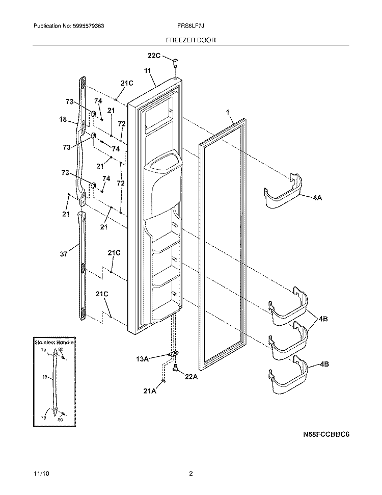 FREEZER DOOR Diagram and Parts List for FRS6LF7JB6  Frigidaire Refrigerator