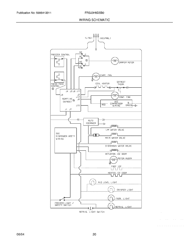 WIRING SCHEMATIC Diagram and Parts List for FRS23H5DSB0  Frigidaire Refrigerator