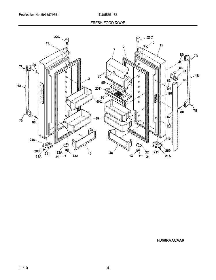 FRESH FOOD DOOR Diagram and Parts List for EI28BS51IS3  Electrolux Refrigerator