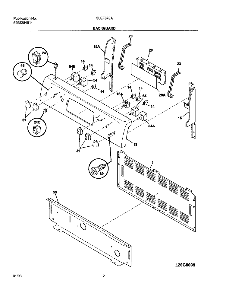 BACKGUARD Diagram and Parts List for GLEF378AQG  Frigidaire Range