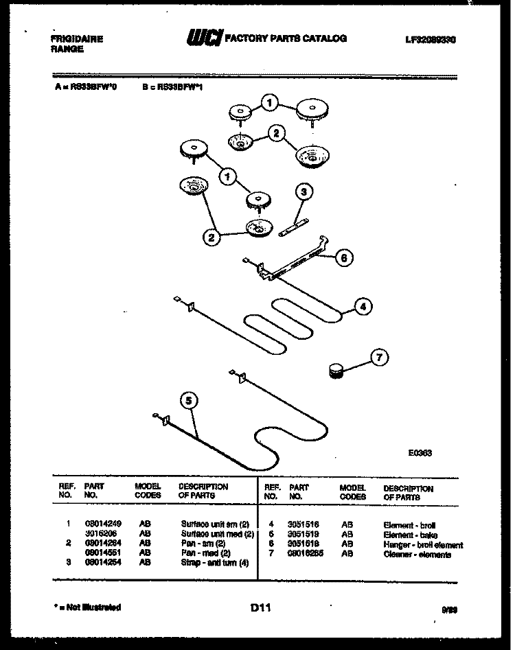 BROILER PARTS Diagram and Parts List for RS33BFL1  Frigidaire Range