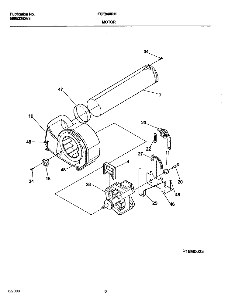 MOTOR Diagram and Parts List for FSE848RHS0  Frigidaire Dryer