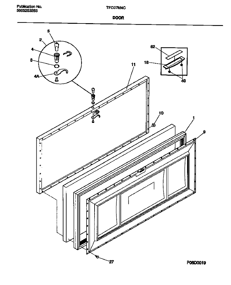 DOOR Diagram and Parts List for TFC07M4CW0  Tappan Freezer