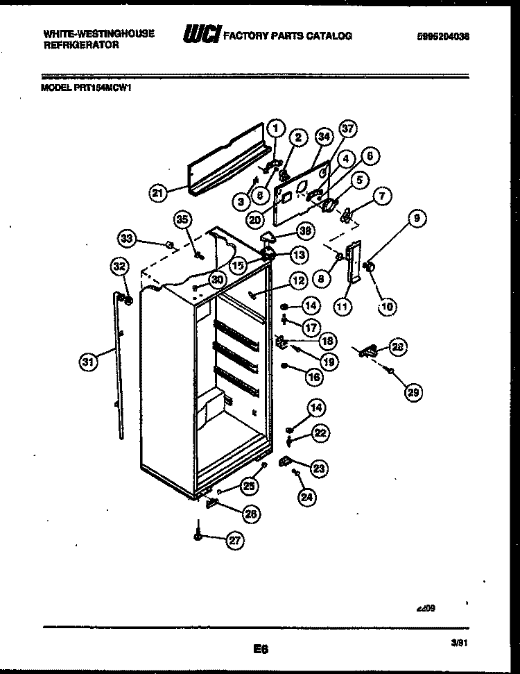 CABINET PARTS Diagram and Parts List for PRT154MCW1  Frigidaire Refrigerator