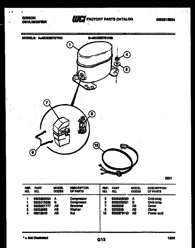 COMPRESSOR PARTS Diagram and Parts List for MC25S7GYNC  Gibson Dehumidifier