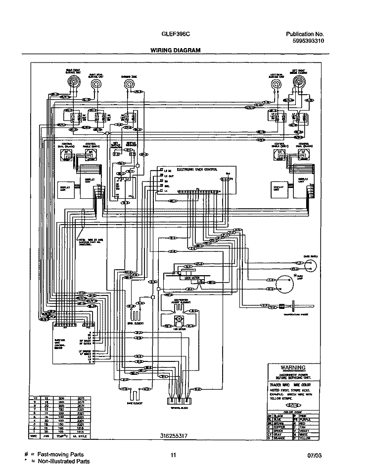 WIRING DIAGRAM Diagram and Parts List for GLEF396CSB  Frigidaire Range