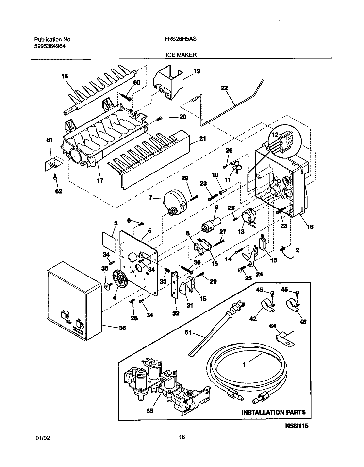 ICE MAKER Diagram and Parts List for FRS26H5ASB0  Frigidaire Refrigerator