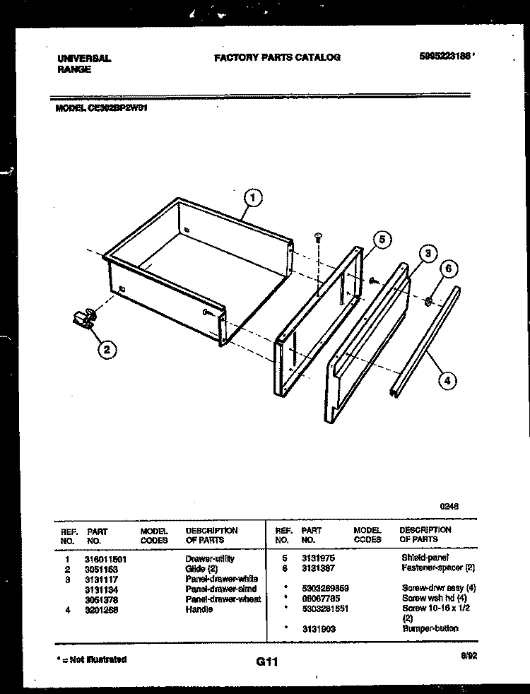 DRAWER PARTS Diagram and Parts List for CE302BP2WW01  Frigidaire Range