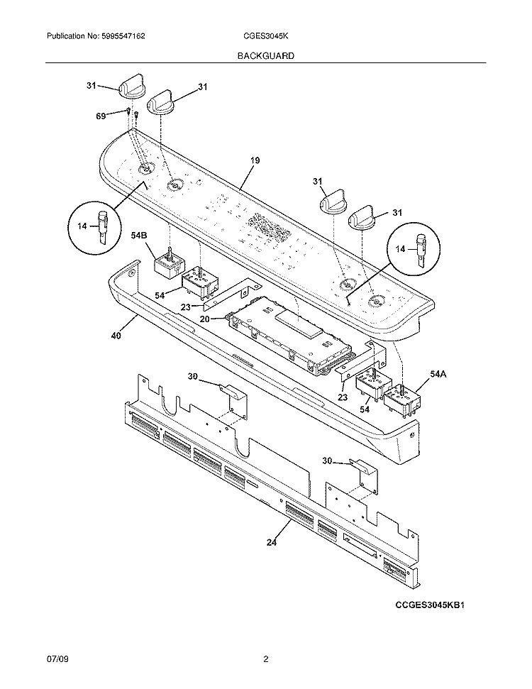 BACKGUARD Diagram and Parts List for CGES3045KB1  Frigidaire Range