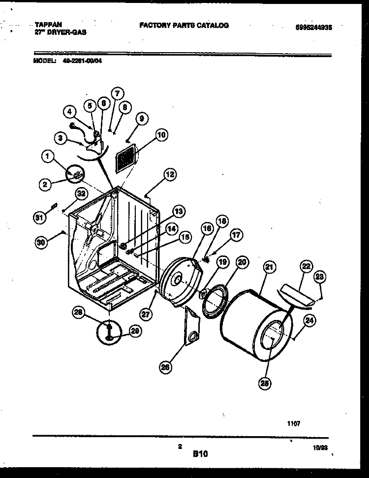 CABINET AND COMPONENT PARTS Diagram and Parts List for 49-2251-00-04  Tappan Dryer