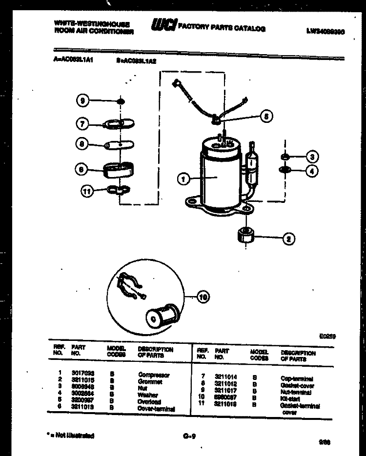 COMPRESSOR PARTS Diagram and Parts List for AC083L1A2  Frigidaire Air Conditioner