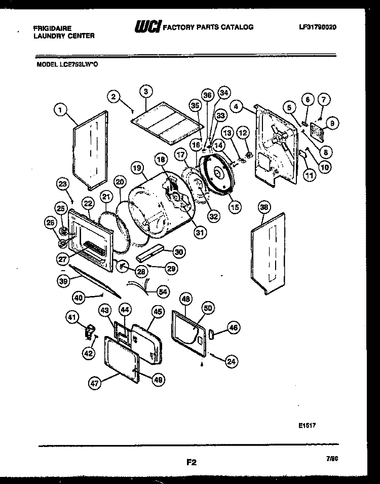 CABINET AND COMPONENT PARTS Diagram and Parts List for LCE752LW0  Frigidaire Washer Dryer Combo