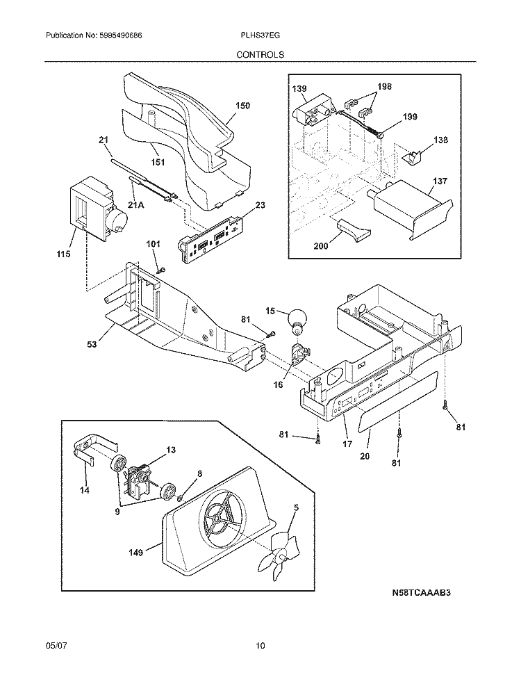 CONTROLS Diagram and Parts List for PLHS37EGSB3  Frigidaire Refrigerator