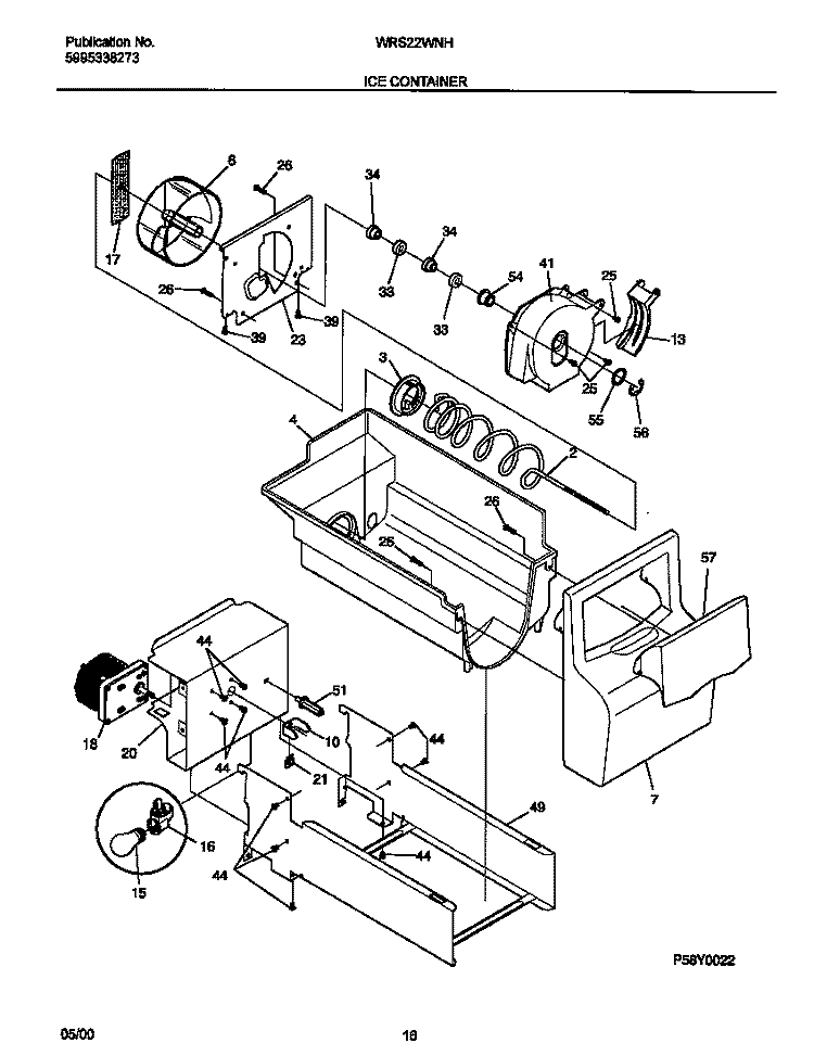 ICE CONTAINER Diagram and Parts List for WRS22WNHW4  Frigidaire Refrigerator