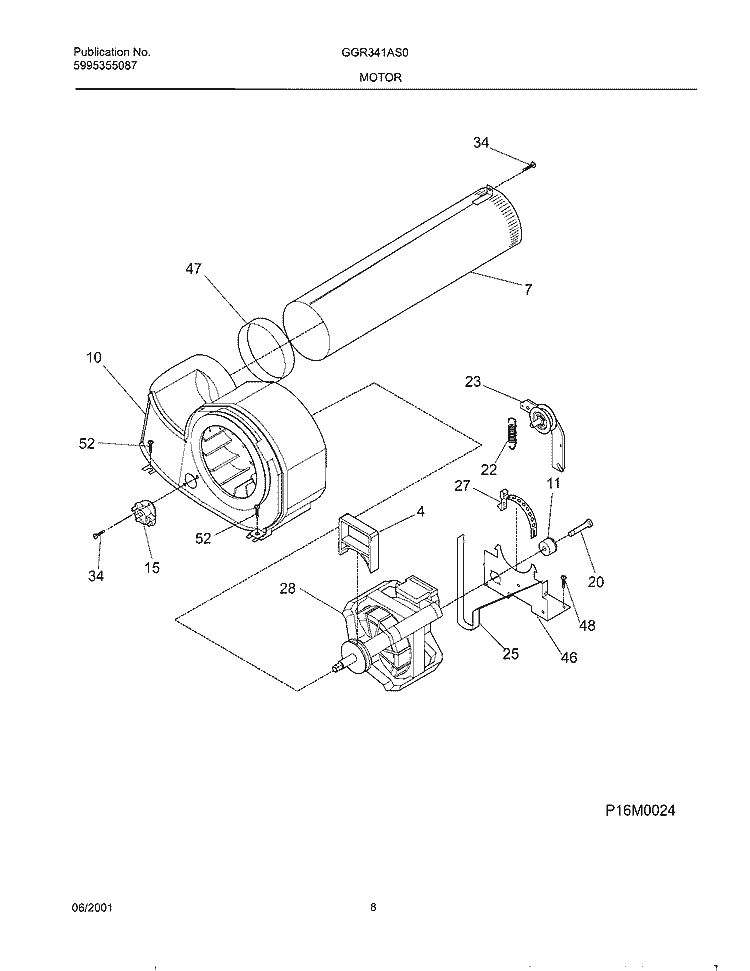 MOTOR, BLOWER Diagram and Parts List for GGR341AS0  Gibson Dryer