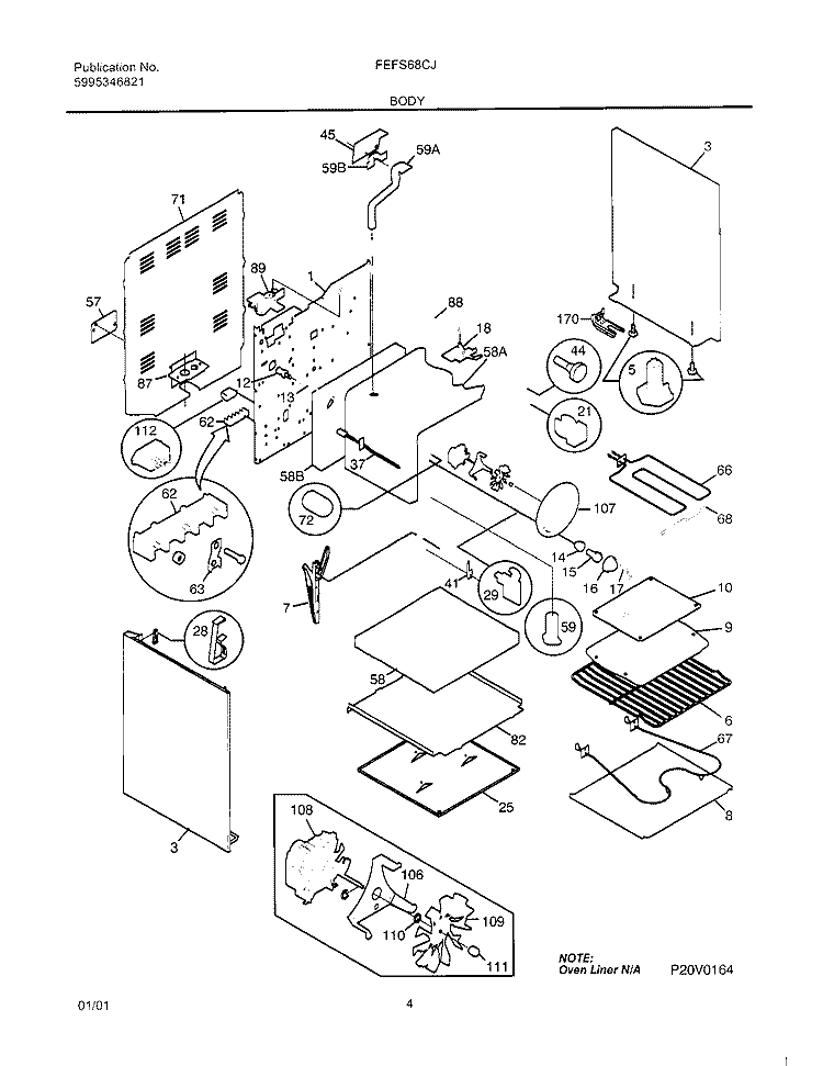 BODY Diagram and Parts List for FEFS68CJBA  Frigidaire Range