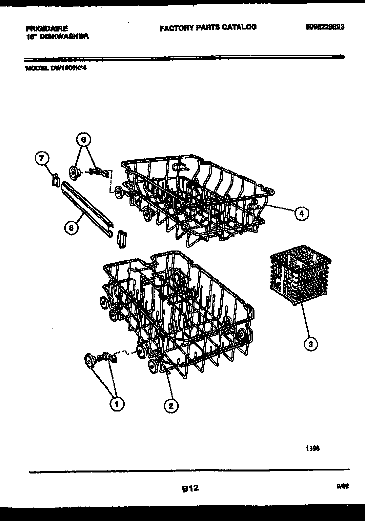 RACKS AND TRAYS Diagram and Parts List for DW1805KW4  Frigidaire Dishwasher