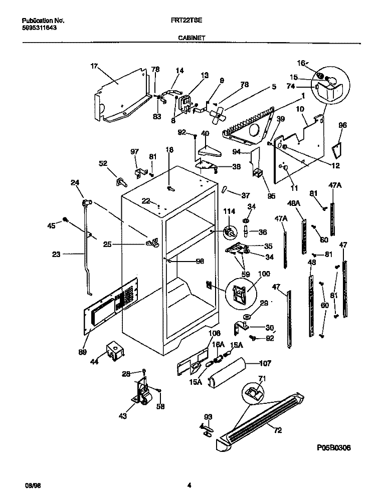 CABINET Diagram and Parts List for FRT22TSEK2  Frigidaire Refrigerator