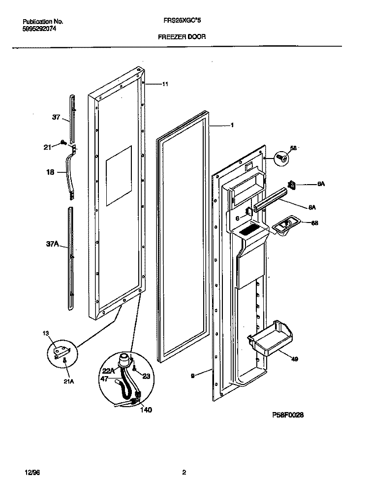 FREEZER DOOR Diagram and Parts List for FRS26XGCD5  Frigidaire Refrigerator