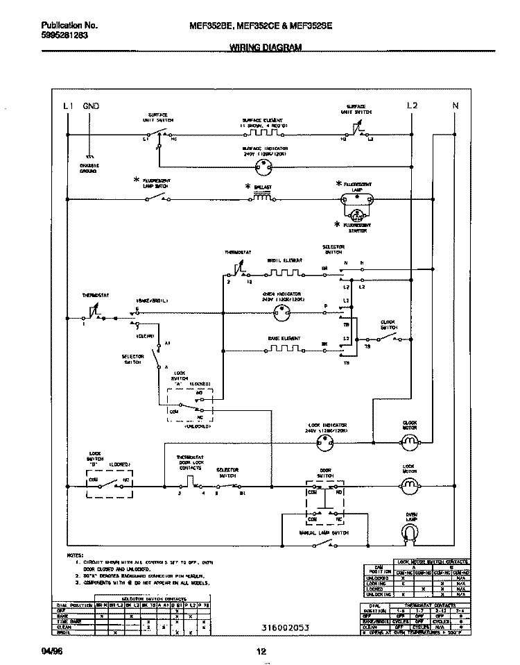 WIRING DIAGRAM Diagram and Parts List for MEF352CESA  Frigidaire Range