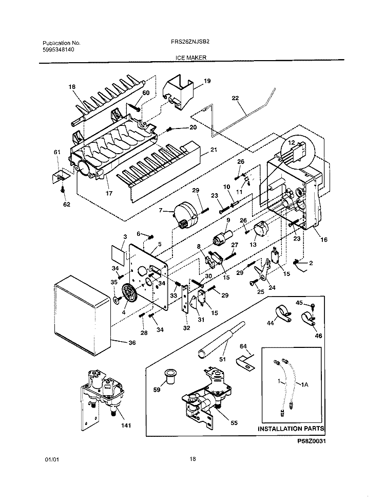 ICE MAKER Diagram and Parts List for FRS26ZNJSB2  Frigidaire Refrigerator